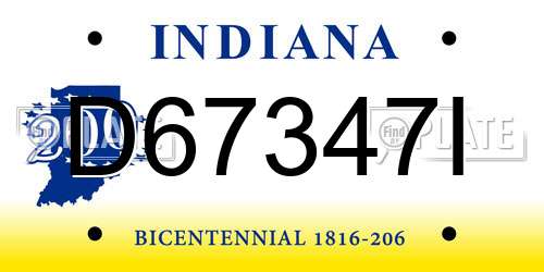 D67347I Indiana License Plate