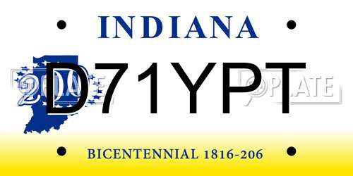 D71YPT Indiana License Plate