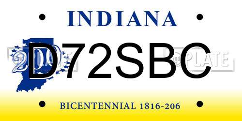D72SBC Indiana License Plate
