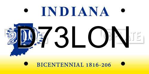 D73LON Indiana License Plate