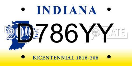 D786YY Indiana License Plate