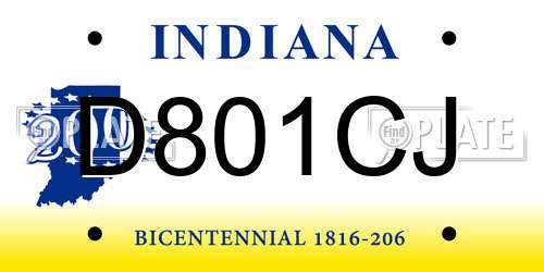 D801CJ Indiana License Plate