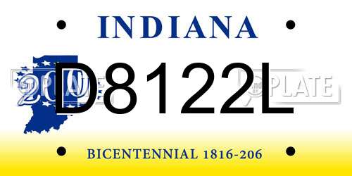 D8122L Indiana License Plate