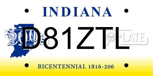 D81ZTL Indiana License Plate