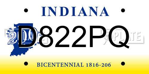 D822PQ Indiana License Plate