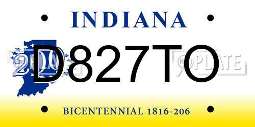 D827TO Indiana License Plate