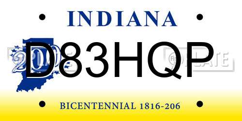 D83HQP Indiana License Plate