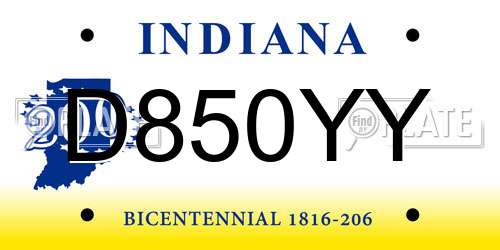 D850YY Indiana License Plate