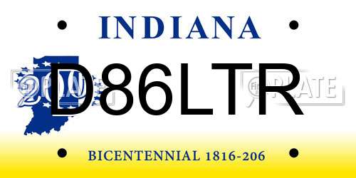 D86LTR Indiana License Plate