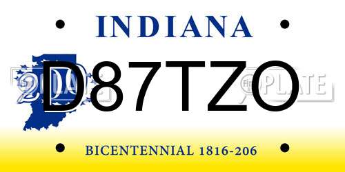 D87TZO Indiana License Plate