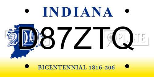 D87ZTQ Indiana License Plate