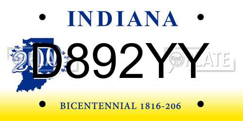 D892YY Indiana License Plate