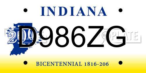 D986ZG Indiana License Plate
