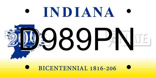 D989PN Indiana License Plate