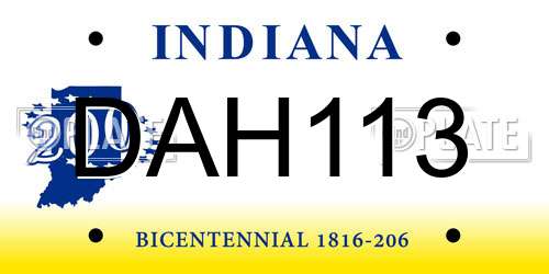 DAH113 Indiana License Plate