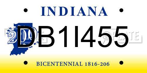 DB1I455 Indiana License Plate
