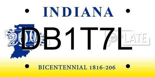 DB1T7L Indiana License Plate