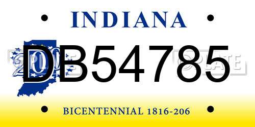 DB54785 Indiana License Plate