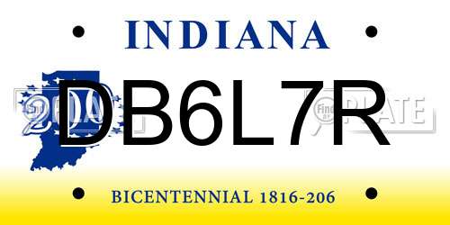 DB6L7R Indiana License Plate