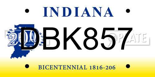DBK857 Indiana License Plate