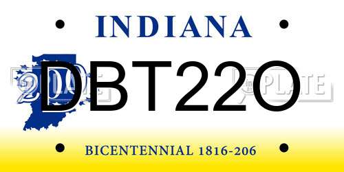DBT22O Indiana License Plate