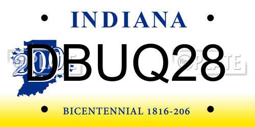 DBUQ28 Indiana License Plate