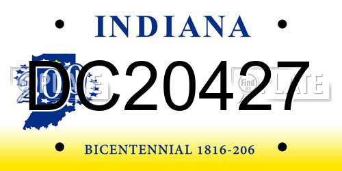 DC20427 Indiana License Plate