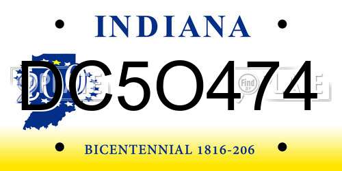 DC5O474 Indiana License Plate