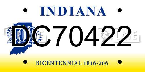 DC70422 Indiana License Plate