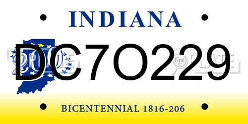 DC7O229 Indiana License Plate