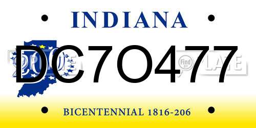 DC7O477 Indiana License Plate
