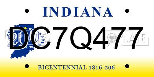 DC7Q477 Indiana License Plate