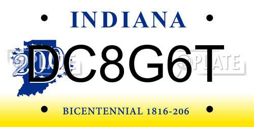 DC8G6T Indiana License Plate