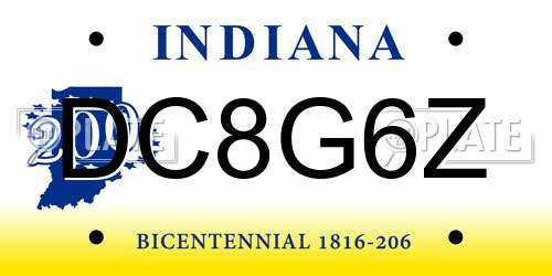 DC8G6Z Indiana License Plate