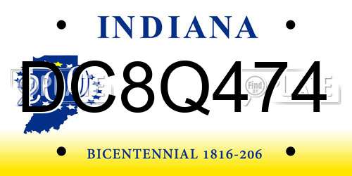 DC8Q474 Indiana License Plate