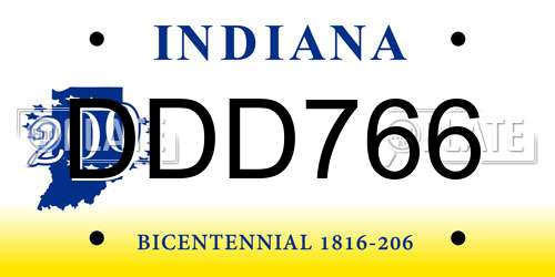 DDD766 Indiana License Plate
