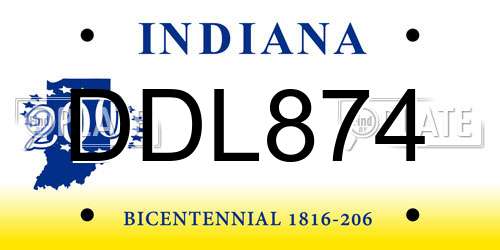 DDL874 Indiana License Plate