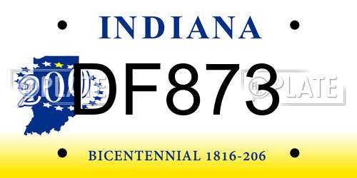 DF873 Indiana License Plate