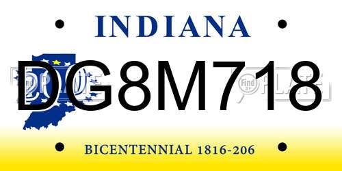 DG8M718 Indiana License Plate