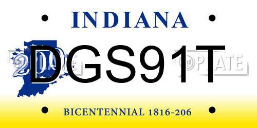 DGS91T Indiana License Plate