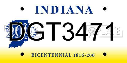 DGT3471 Indiana License Plate