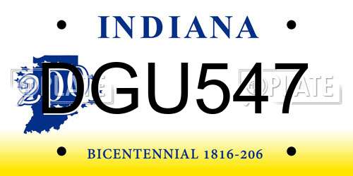 DGU547 Indiana License Plate