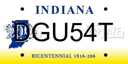 DGU54T Indiana License Plate