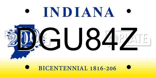 DGU84Z Indiana License Plate