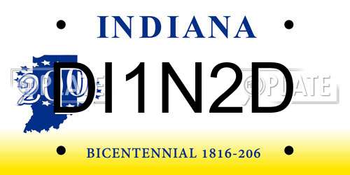 DI1N2D Indiana License Plate