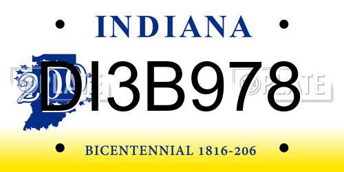 DI3B978 Indiana License Plate