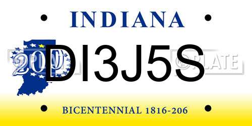 DI3J5S Indiana License Plate