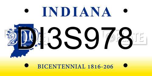 DI3S978 Indiana License Plate