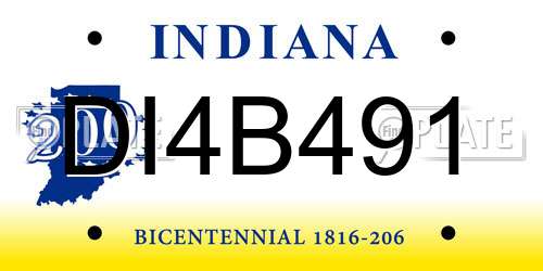 DI4B491 Indiana License Plate