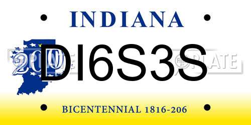 DI6S3S Indiana License Plate